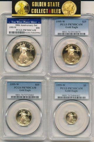 1995 W 4 Coin Proof Gold Eagle Set Pcgs Pr70 Dcam With $50 Set Pedigree Rare