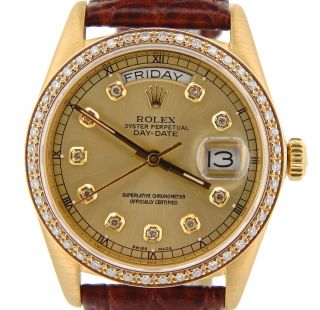 Mens Rolex Day - Date President 18K Yellow Gold Watch Diamond Dial 1ct Bezel 18038 2