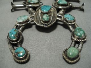 CARICO LAKE TURQUOISE VINTAGE NAVAJO STERLING SILVER SQUASH BLOSSOM NECKLACE 2