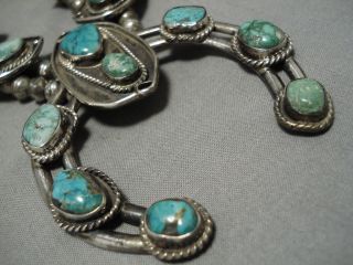 CARICO LAKE TURQUOISE VINTAGE NAVAJO STERLING SILVER SQUASH BLOSSOM NECKLACE 3