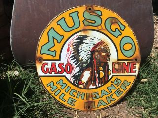 Vintage Musgo Indian Gasoline Porcelain Gas Pump Sign