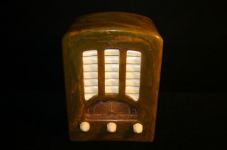 Old Antique Emerson Bt - 245 Green Catalin Tomestone Tube Radio Bt245 C 1938
