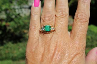18 k gold vintage emerald and diamond ring 2