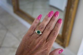 18 k gold vintage emerald and diamond ring 4