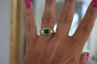 18 k gold vintage emerald and diamond ring 5