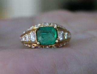 18 k gold vintage emerald and diamond ring 9