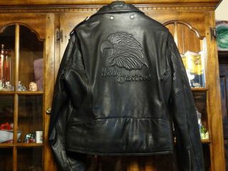 Harley Davidson Embossed Eagle Black Leather Jacket 1990 Mens Xl X - Large (48)
