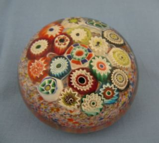 Vintage Close Packed Multi - Colored Millefiori Glass Paperweight