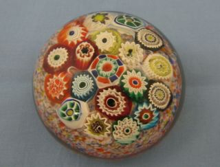 VINTAGE CLOSE PACKED MULTI - COLORED MILLEFIORI GLASS PAPERWEIGHT 2