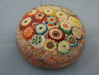 VINTAGE CLOSE PACKED MULTI - COLORED MILLEFIORI GLASS PAPERWEIGHT 3