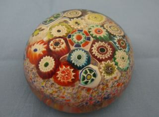 VINTAGE CLOSE PACKED MULTI - COLORED MILLEFIORI GLASS PAPERWEIGHT 4