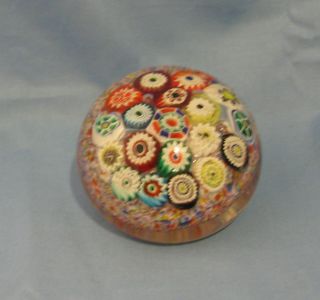 VINTAGE CLOSE PACKED MULTI - COLORED MILLEFIORI GLASS PAPERWEIGHT 5