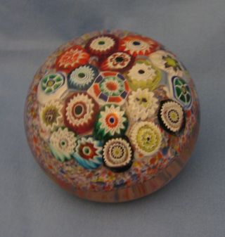 VINTAGE CLOSE PACKED MULTI - COLORED MILLEFIORI GLASS PAPERWEIGHT 6