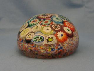 VINTAGE CLOSE PACKED MULTI - COLORED MILLEFIORI GLASS PAPERWEIGHT 7