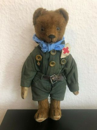 Very Sweet Antique 1920 - 30s Small Mohair Bing Teddy Bear - Boy Scout