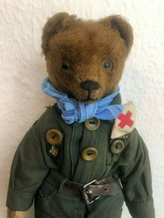Very sweet Antique 1920 - 30s Small Mohair Bing Teddy Bear - Boy scout 2