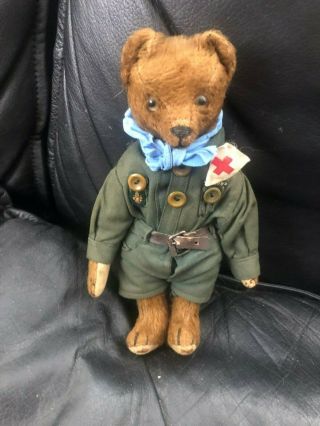 Very sweet Antique 1920 - 30s Small Mohair Bing Teddy Bear - Boy scout 9