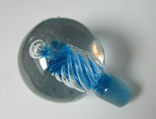 VINTAGE.  LARGE MID CENTURY MODERN BLUE ART GLASS DECANTER W/STOPPER 3