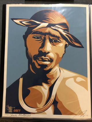 Shepard Fairey Tupac Shakur Rare 2004 Art Print Signed Shawn Mortensen Collab