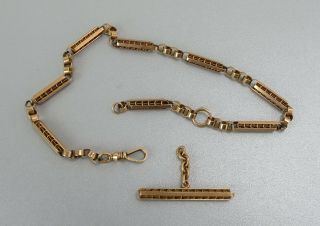 41.  1 Grams 14k Solid Gold Vtg Antique Watch Fob Chain Box Car Long Link 15.  5 "