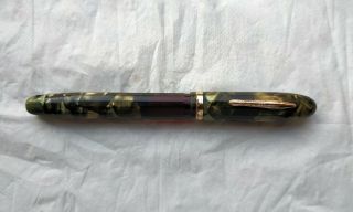 Conklin Nozac Green Marble Celluloid Vintage Fountain Pen - F 14k Nib - Flex