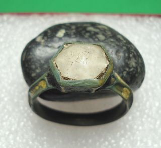 Ancient Roman Bronze Ring With Stone Enamel Authentic Antique Rarer620