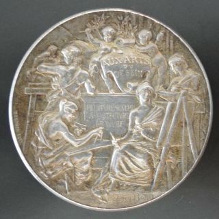 Antique French Art Nouveau Deco Sterling silver signed medal old vintage 2