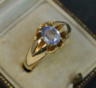 Antique Certified No Heat Ceylon Sapphire 18ct Gold Gypsy Solitaire Ring D0406
