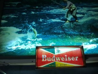 RARE Vintage 1950s Budweiser Guy Fishing Light Up Bar Sign King Of Beers 2