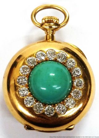 Bailey Banks Biddle 18k Gold Fine Diamond Persian Turquoise Ladies Pocket Watch