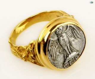 Stunning Ancient Silver Greek Pontos Amisos 4 - 5th Cent.  Coin In 18k Gold Ring