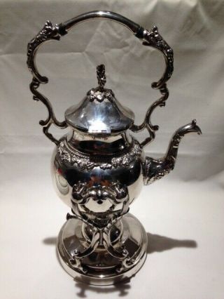 Vintage Silver On Copper Tilt Tea Pot Or Coffee Stand & Sterno Burner