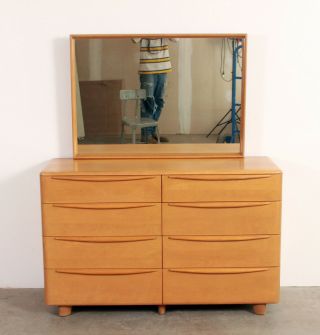 1950s Mid Century Modern Heywood Wakefield Encore 8 Drawer Dresser With Mirror