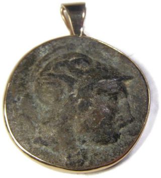 Estate Fresh 14k Yellow Gold Ancient Bronze Roman Coin Pendant Or Charm