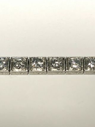 Antique Art Deco Platinum Diamond Tennis Bracelet 4.  3 TCW 11