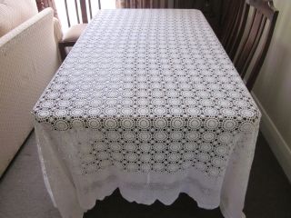 Gorgeous Vintage Snow White Crochet Lace Bedspread Or Tablecloth