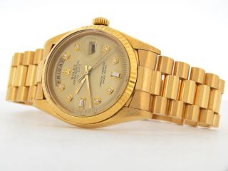 Mens Rolex Day - Date President 18k Yellow Gold Watch Champagne 8,  2 Diamond 1803