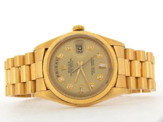 Mens Rolex Day - Date President 18K Yellow Gold Watch Champagne 8,  2 Diamond 1803 2