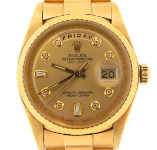 Mens Rolex Day - Date President 18K Yellow Gold Watch Champagne 8,  2 Diamond 1803 3