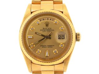 Mens Rolex Day - Date President 18K Yellow Gold Watch Champagne 8,  2 Diamond 1803 8