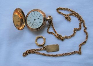 Antique American Watch Co Waltham Gold Filled Pocket Watch With Chain -
