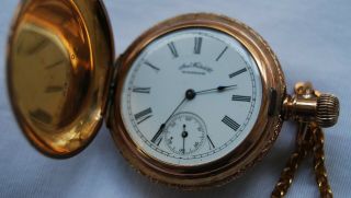 Antique American Watch Co Waltham gold filled pocket watch with chain - 2