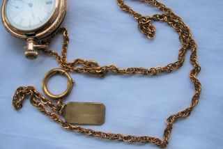 Antique American Watch Co Waltham gold filled pocket watch with chain - 3