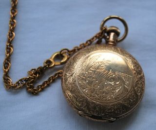 Antique American Watch Co Waltham gold filled pocket watch with chain - 5