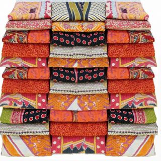 Indian Kantha Quilt Vintage Reversible Handmade Colorful Blanket