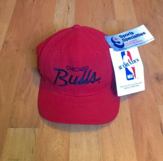 Vintage Nba Sports Specialties Chicago Bulls Script Snapback Hat Red
