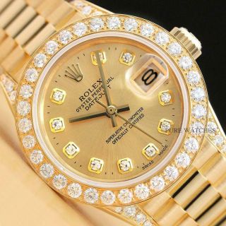 Rolex Ladies Diamond President 18k Yellow Gold Watch,  1.  10 Ct Diamond Bezel