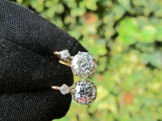 French Vintage 18ct White Yellow Gold Old Cut Diamond Dormeuses Earrings