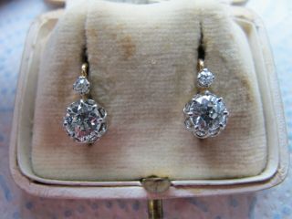 French vintage 18ct white yellow gold old cut diamond Dormeuses earrings 6