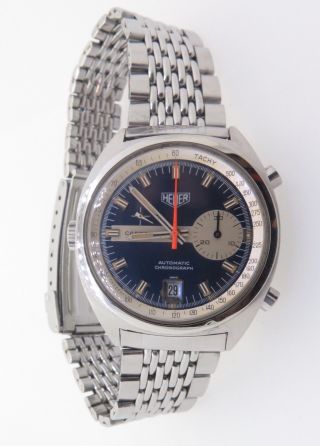. Vintage Heuer Carrera Cal 1553 Chronograph Steel Watch Cal 15,  Orig Gf Bracelet
